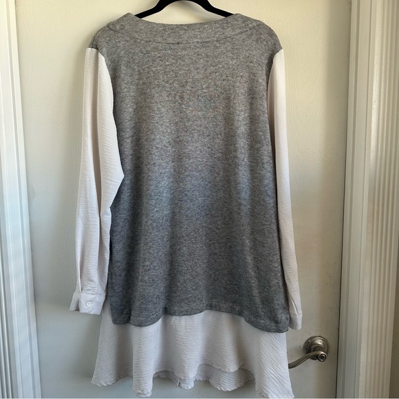 DKNY Colorblocked Gray and White Long Sleeve V-Neck Sweater Dress Size L - Picture 6 of 8